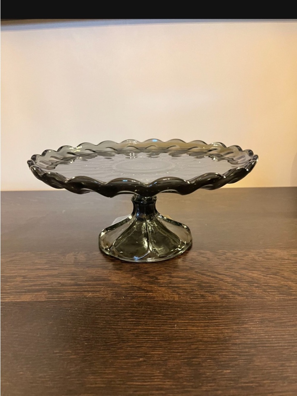 Vintage Anchor Hocking Fairfield Grey Glass Cake Stand